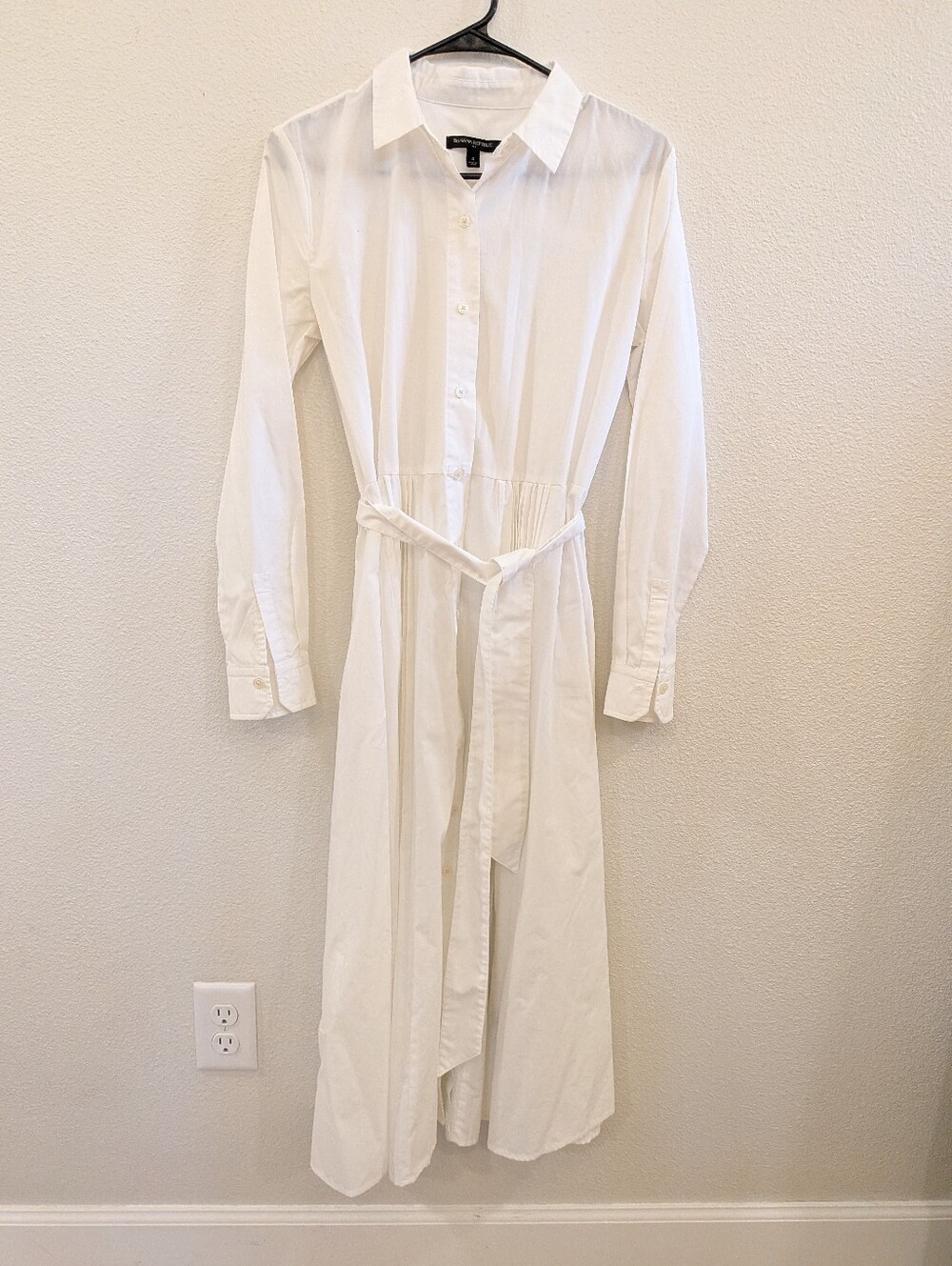Banana Republic White Long Sleeve Shirt Dress with Tie Belt